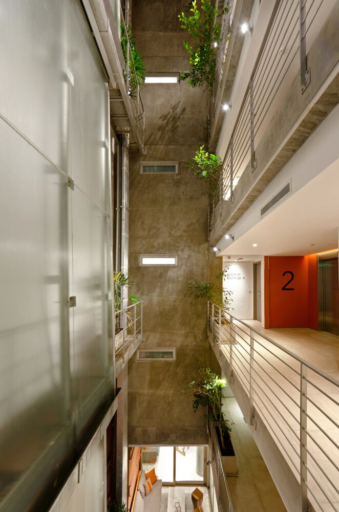 Interior corridors at Palo Santo Hotel